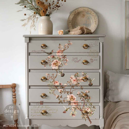 Redesign Decor Transfers® – Blossom Tweet – total sheet size 60.96cm x 88.9cm, cut into 4 sheets