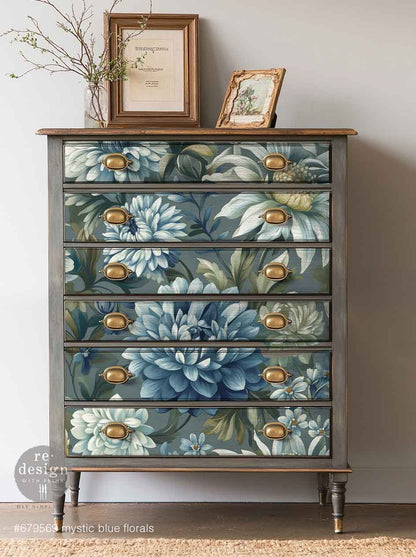 Redesign A1 Decoupage Fiber – Mystic Blue Florals – 1 sheet, 23.4″x33.1″