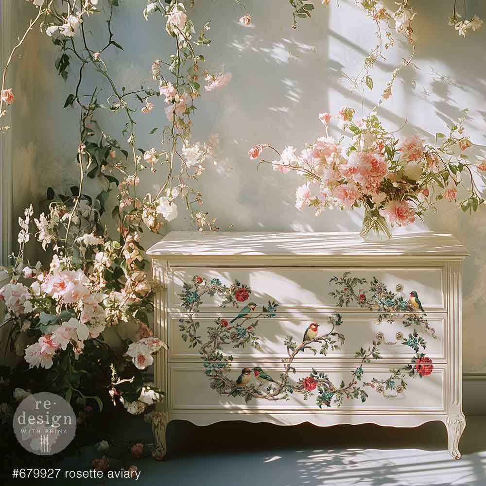 Redesign Decor Transfers® - Rosette Aviary - total sheet size 24"x35" (60.96cm x 88.9cm)