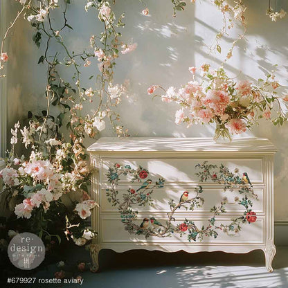 Redesign Decor Transfers® - Rosette Aviary - total sheet size 24"x35" (60.96cm x 88.9cm)