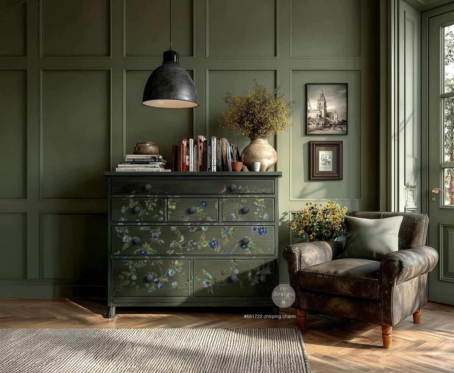 Redesign Decor Transfers® – Chirping Charm – total sheet size 24″x35″, (60.96cm x 88.9cm) cut into 4 sheets