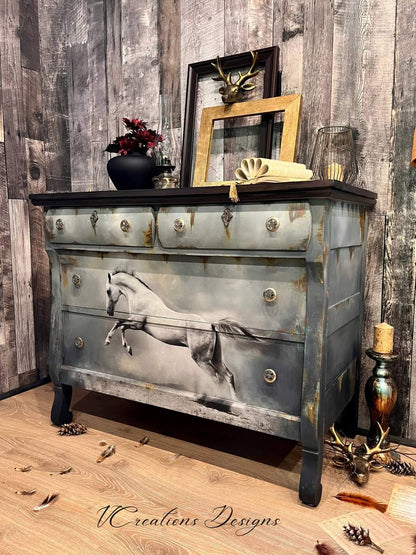 White Horse - Mint Decoupage Paper