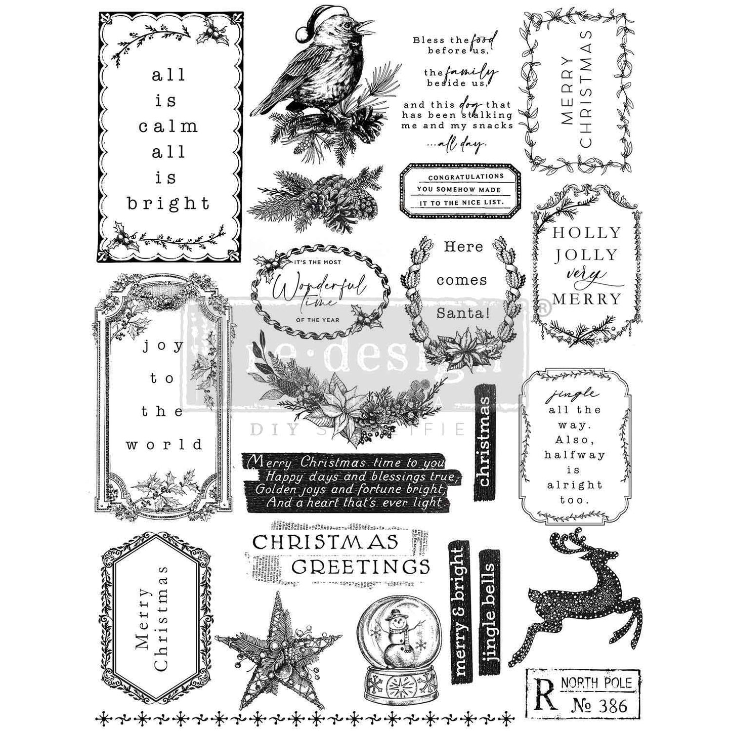 Redesign - Decor Clear Stamp - Holly Jolly - 8.5x11 sheet size