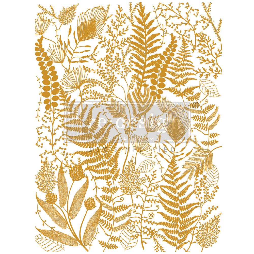 Kacha Decor Transfers® Gold Foil - Foliage Finesse - total sheet size 18"x24", cut into 2 sheets