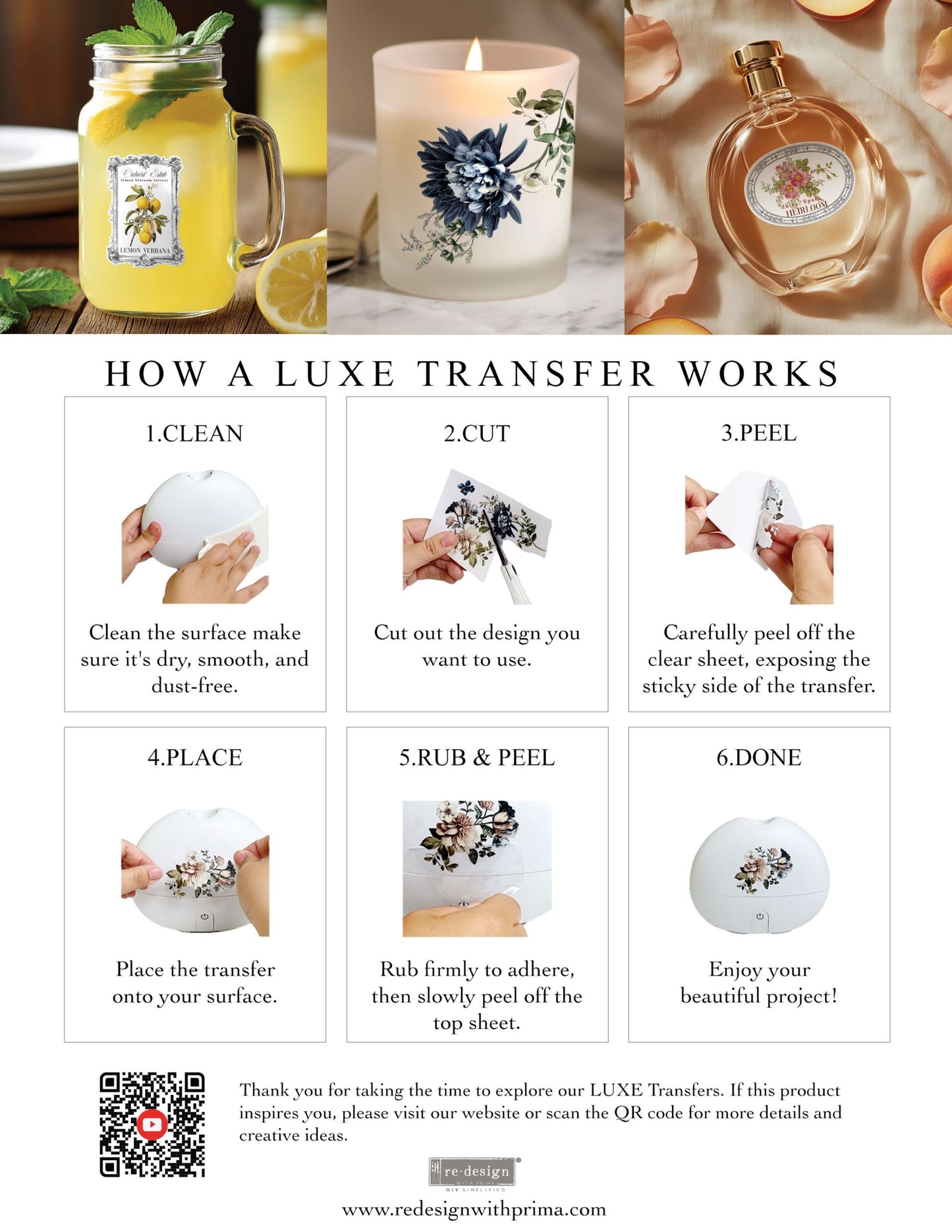 Redesign Luxe Transfers - Daisy Cherry Delight – 2 sheets, 3.25″x11.5″ (8.255cm x 29.21cm)