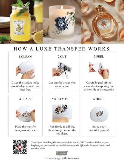 Redesign Luxe Transfers - Daisy Cherry Delight – 2 sheets, 3.25″x11.5″ (8.255cm x 29.21cm)