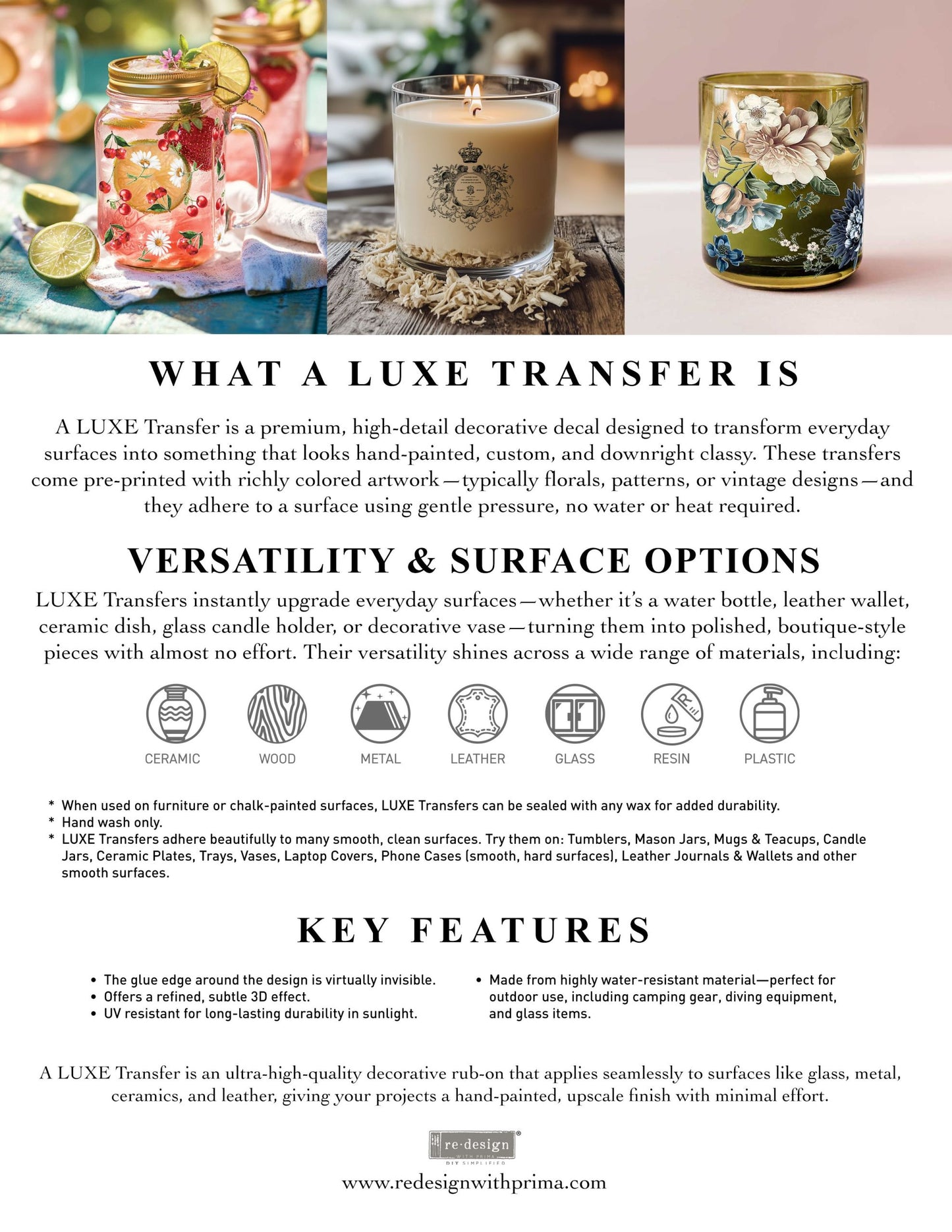 Redesign Luxe Transfers - Romance En Fleur – 2 sheets, 3.25″x11.5″ (8.255cm x 29.21cm)