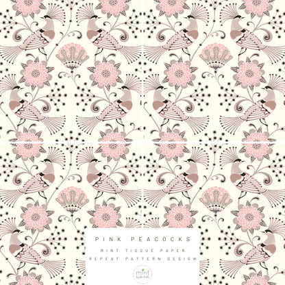 Pink Peacocks - Mint Tissue Paper