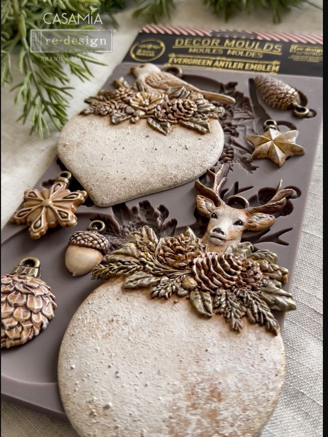 Redesign Decor Moulds -  Evergreen Antler Emblem Mould – 1 pc, 5″x8″x8mm