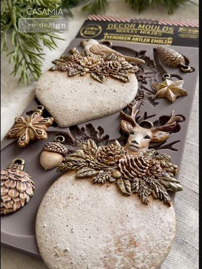 Redesign Decor Moulds -  Evergreen Antler Emblem Mould – 1 pc, 5″x8″x8mm