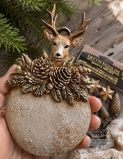 Redesign Decor Moulds -  Evergreen Antler Emblem Mould – 1 pc, 5″x8″x8mm