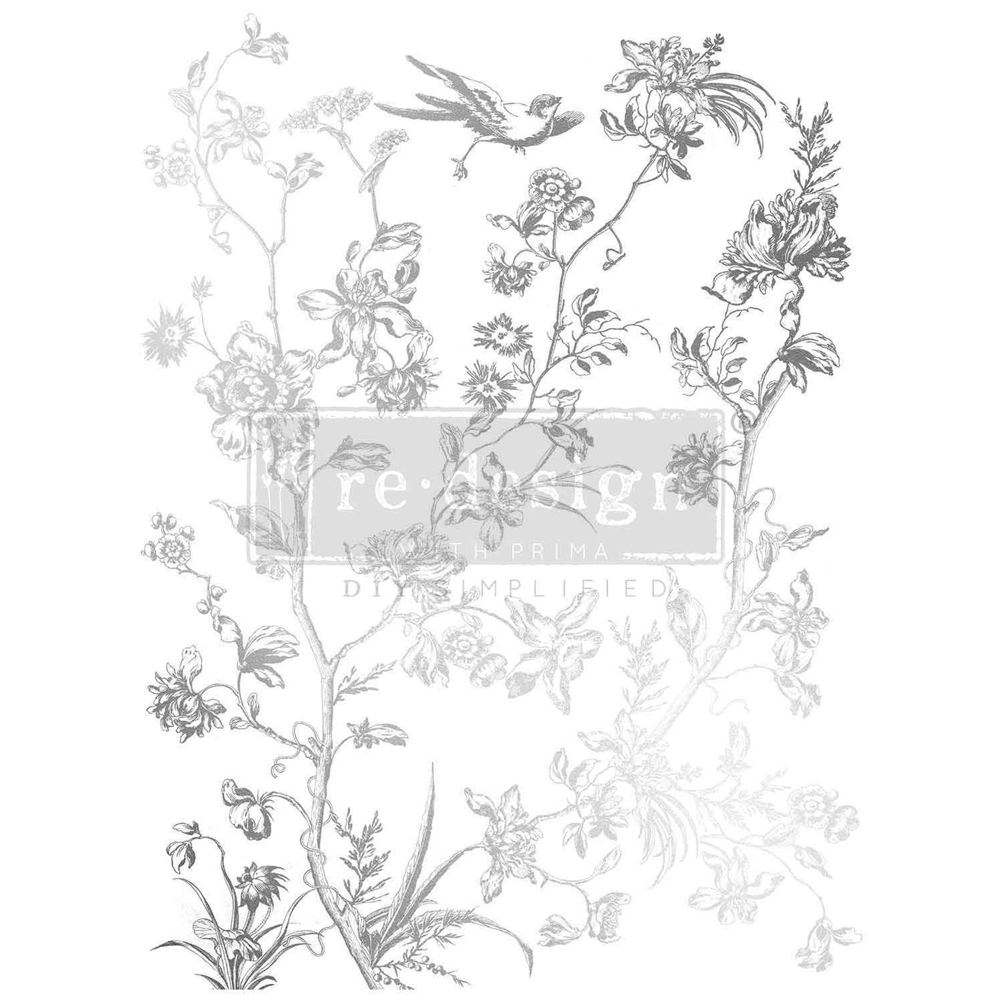 Kacha Decor Transfers® Silver Foil - Silver Bird - total sheet size 18"x24",cut into 2 sheets