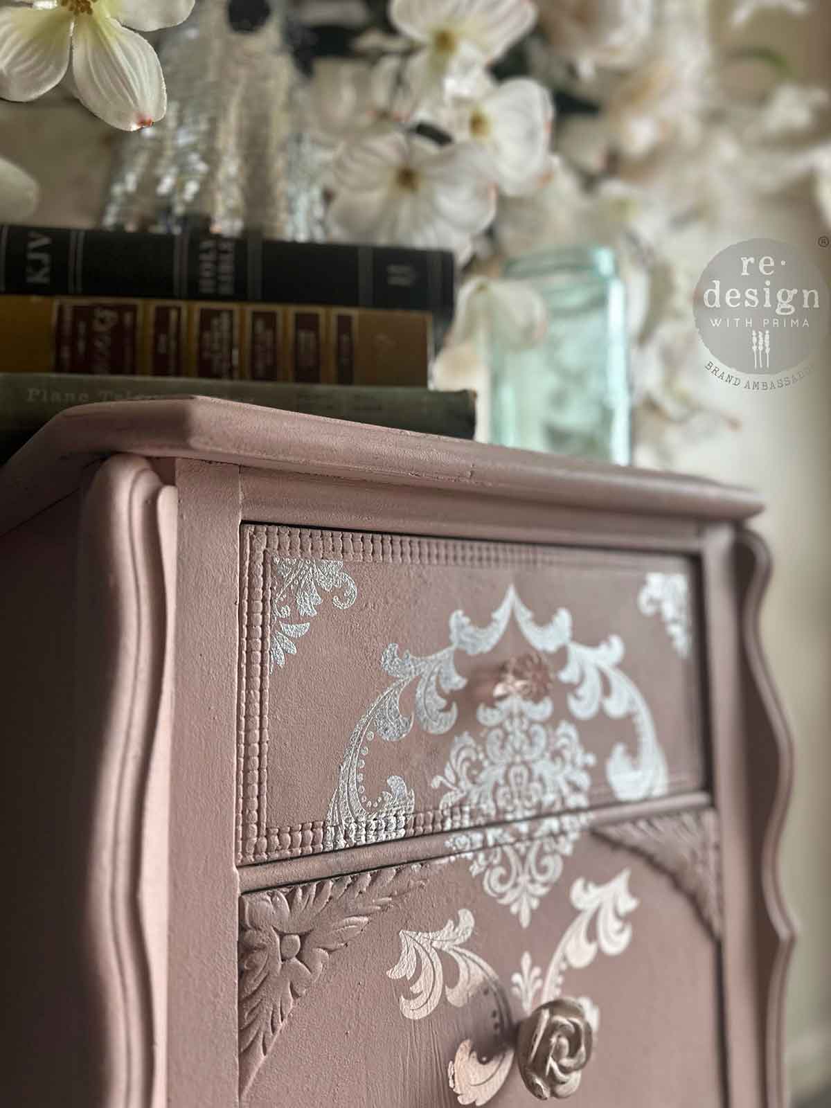 Kacha Decor Transfers® Silver Foil - Silver House of Damask - total sheet size 18"x24", cut into 2 sheets