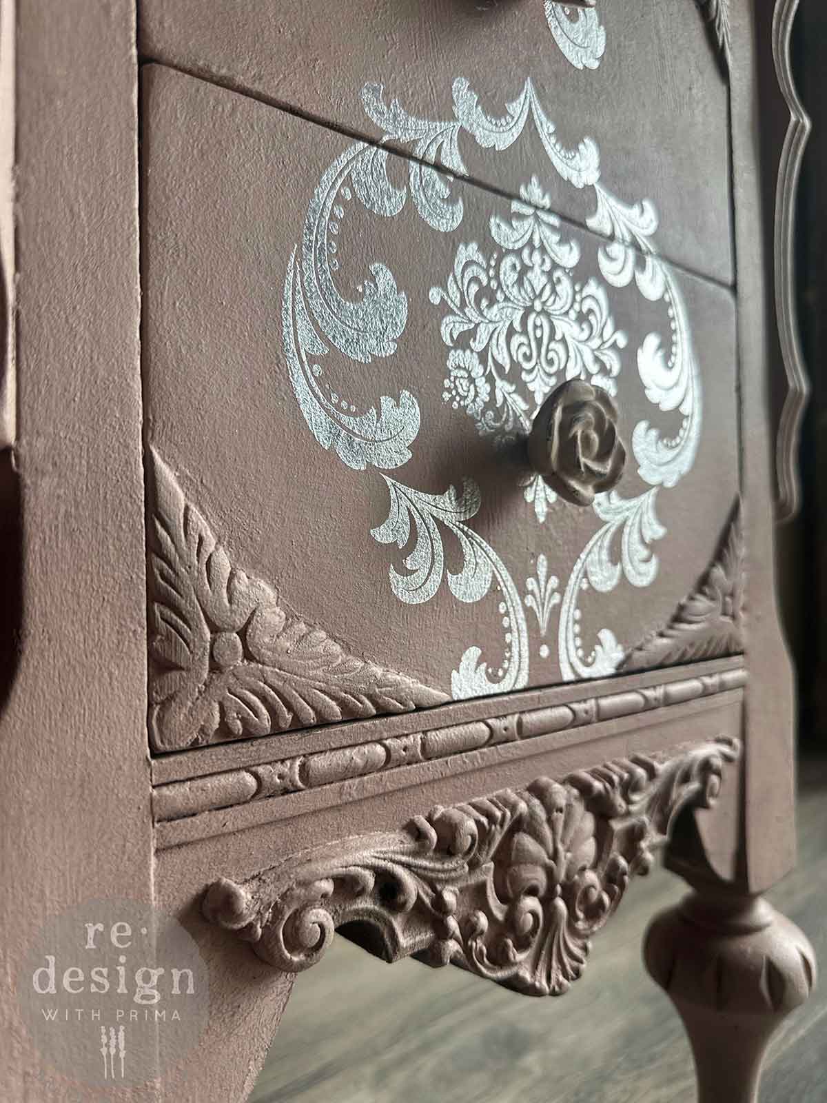 Kacha Decor Transfers® Silver Foil - Silver House of Damask - total sheet size 18"x24", cut into 2 sheets