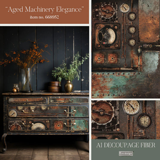 A1 Decoupage Fiber- Aged Machinery Elegance- 1 sheet