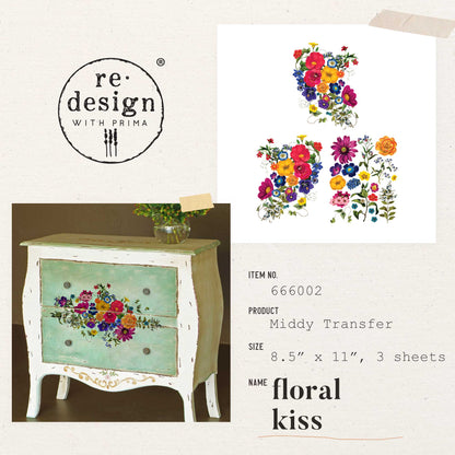 Redesign Middy Transfer – Floral Kiss  - 3 sheets, 8.5"x11"