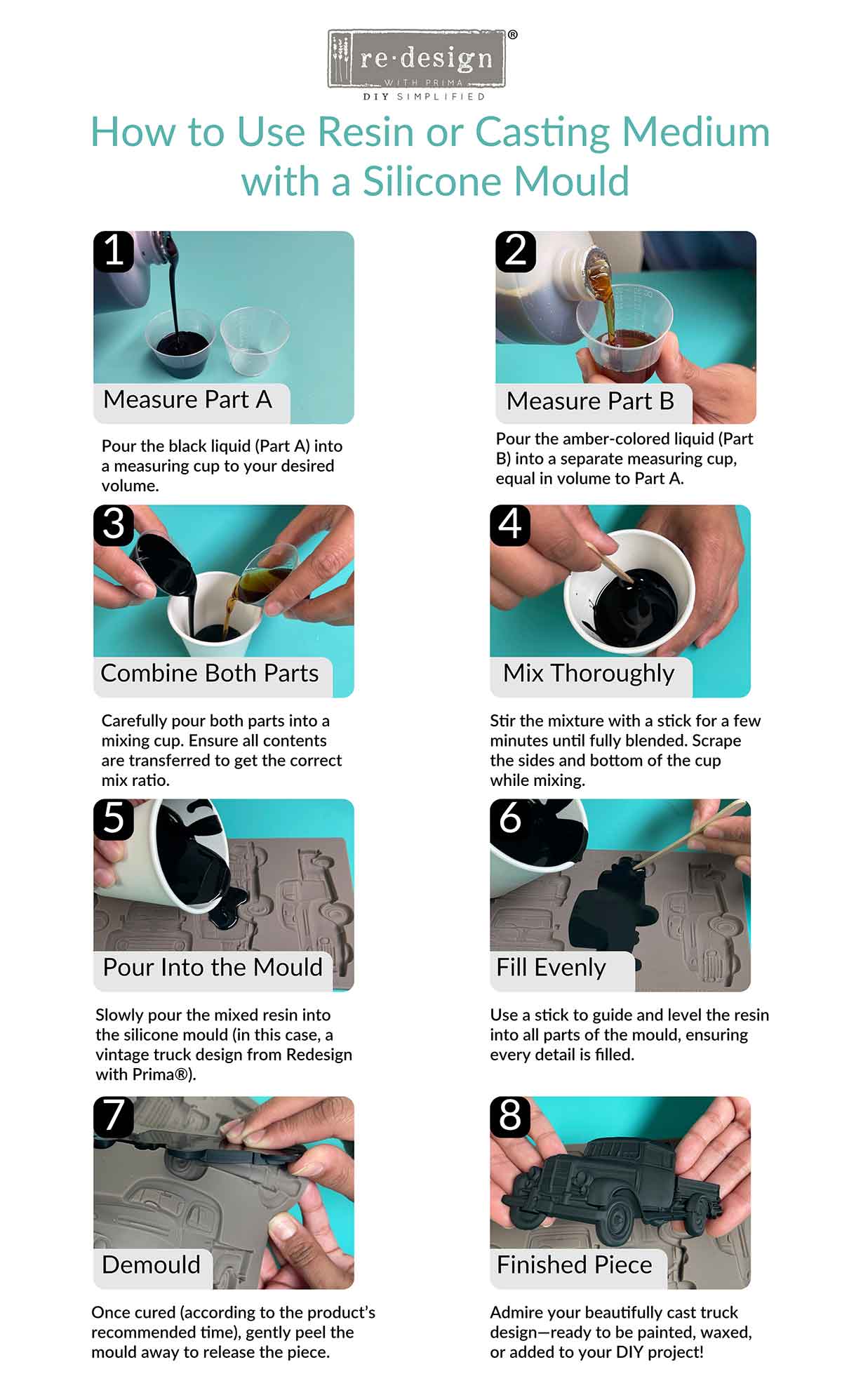 Amazing Casting Resin – Includes Parts A & B; 8 Fl Oz / Total 16 Fl Oz + 2 sticks + 3 cups