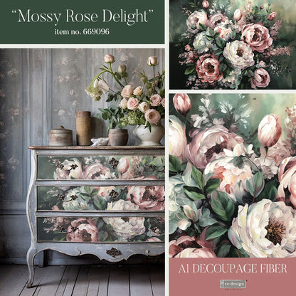 Redesign Decoupage Fiber- Mossy Rose Delight - 1 sheet