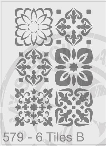 Tile Stencil Repeat Pattern Mixed Designs - MSL 579 Stencil Large - Each tile approx 90mm sq (sheet size 210 x