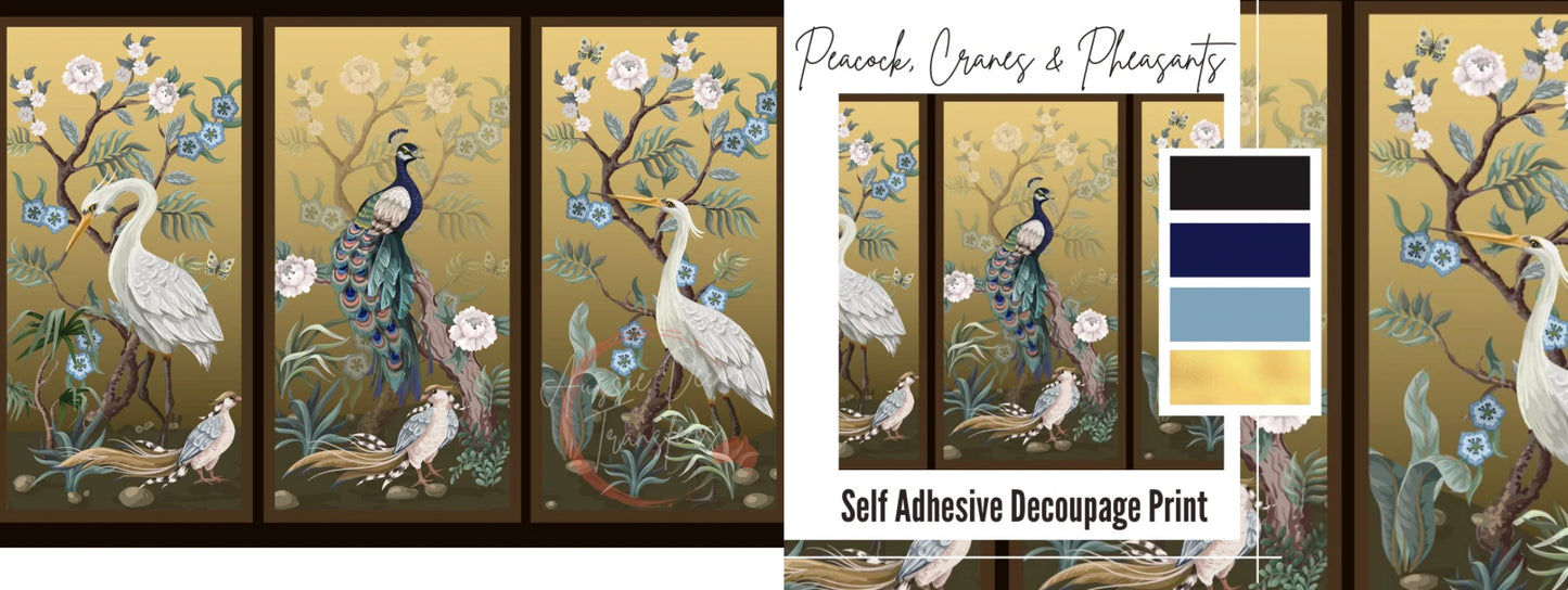 Peacock, Cranes & Pheasants -  Aussie Decor Self Adhesive Decoupage