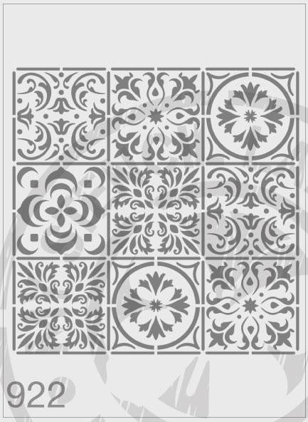 Mixed Tile Stencil Repeat Pattern 9 Tile - MSL 922 Stencil XLarge - 285mm cutout (sheet size 300 x 300mm)