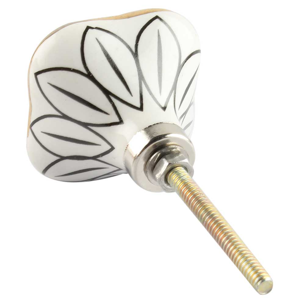 Golden Leaf Flower Square Ceramic Cabinet Knob