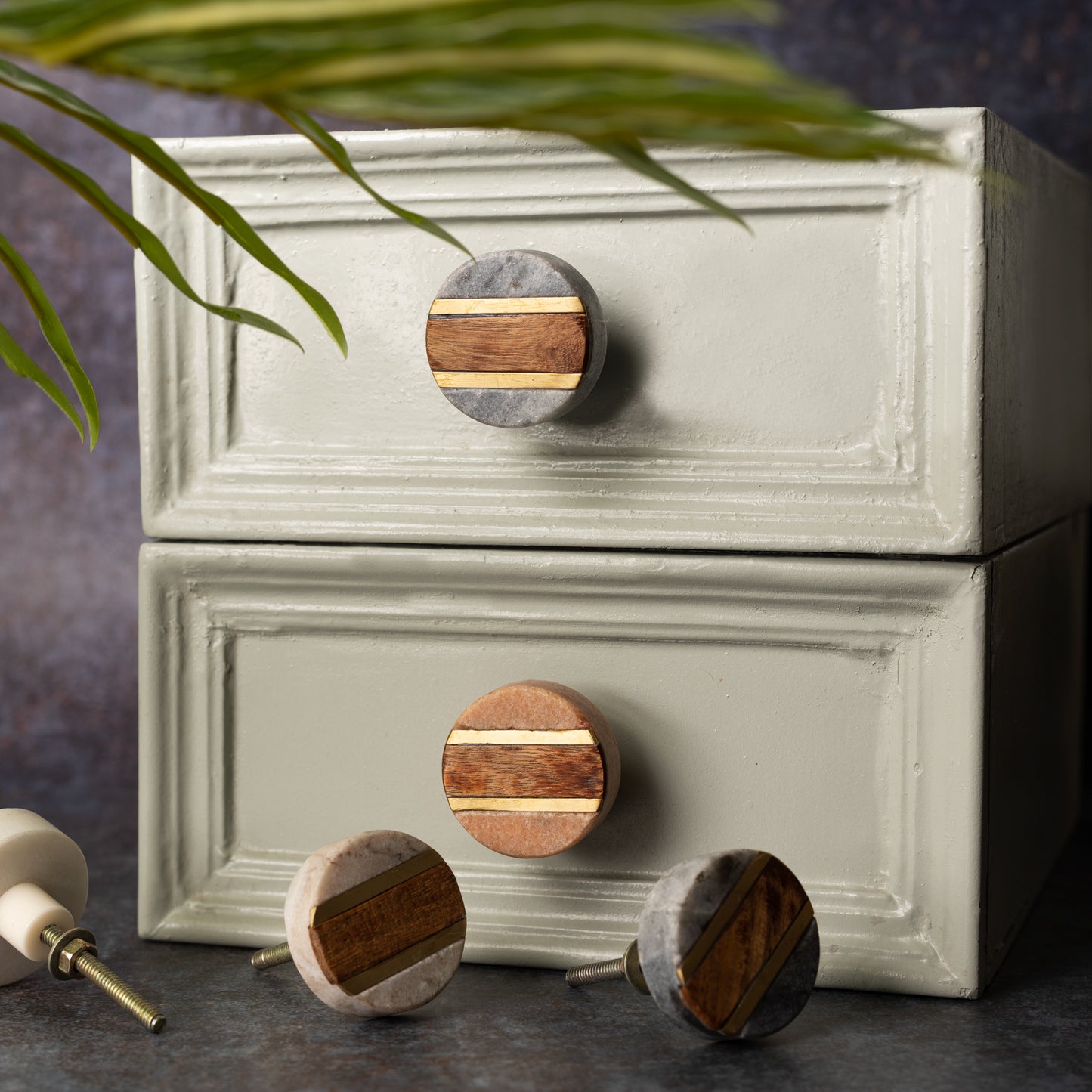 Round Grey Marble Wooden Cabinet Knobs