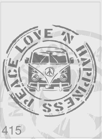 Peace Love 'n Happiness Kombi Stamp - MSL 415 Stencil Large – 185mm cutout (sheet size 210 x 295mm)
