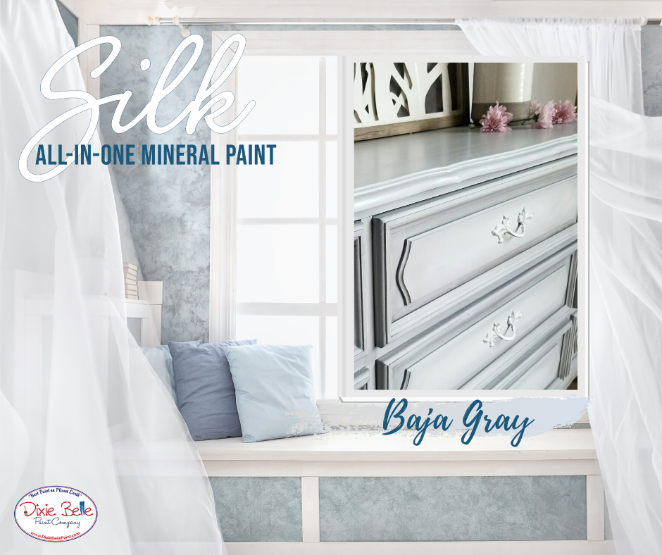 All-in-One Mineral Paint, Dixie Belle Silk, Baja Gray (16oz), Light Gray  All-in-One Water Based Primer + Topcoat, Durable Furniture Paint