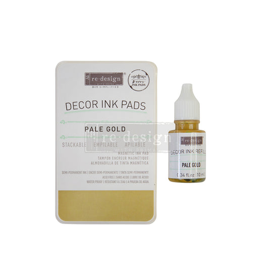 Redesign Decor Ink Pad - PALE GOLD – 1 Magnetic Case + Dry Ink Pad  + 10ml Ink Bottle