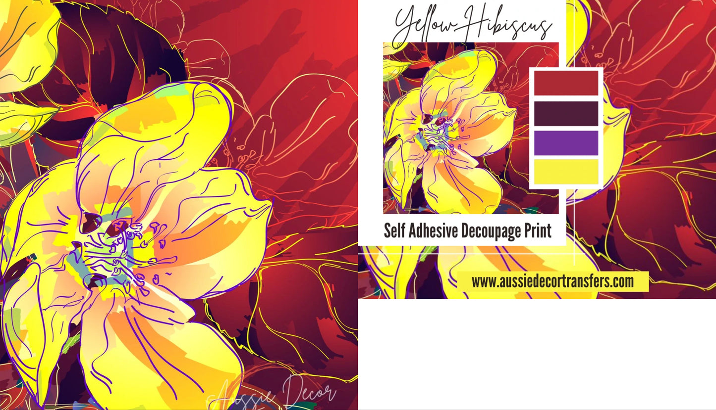 Yellow Hibiscus - Aussie Decor Self adhesive Decoupage Print