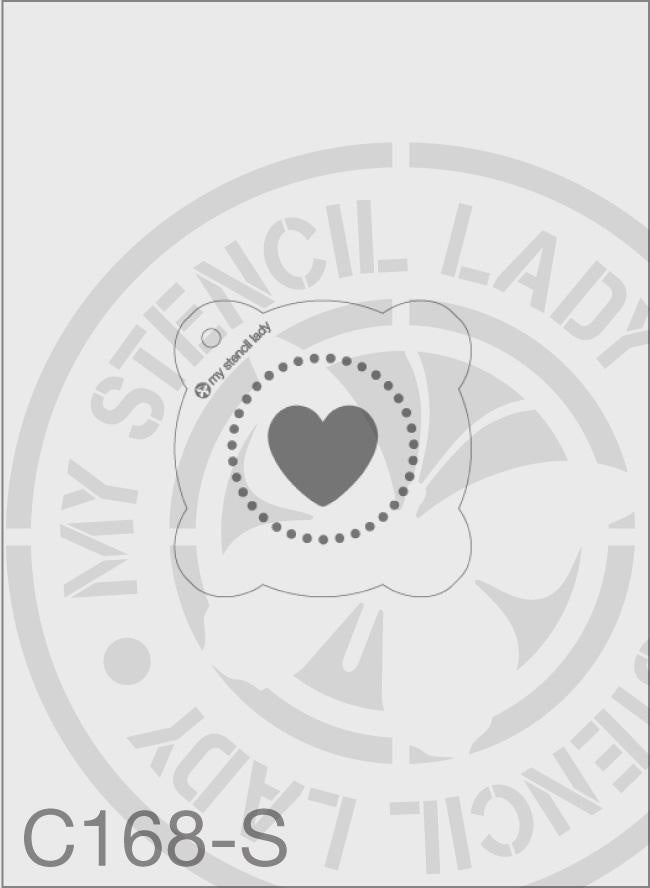 Love Heart With Dot Border - MSL C168 Stencil Small round 65mm Max Design cutout (sheet size 95x