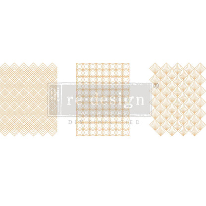 Redesign Middy Transfers –  Golden Art Deco - 3 sheets, 8.5"x11" (21.59cm x 27.94cm)