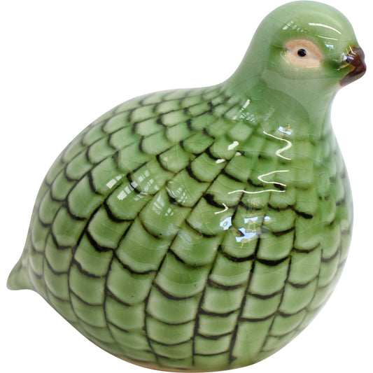 Petite Green Ceramic Guinea Fowl / Quail