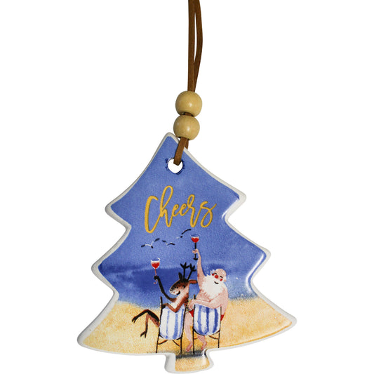 Hanging Ceramic Tree Rudolph and Santa