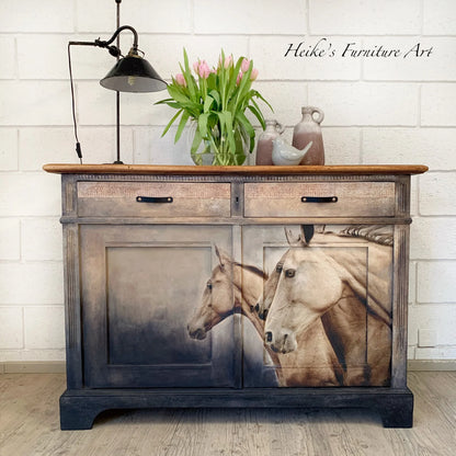 Sepia Horses - Reversed - Mint Decoupage Paper