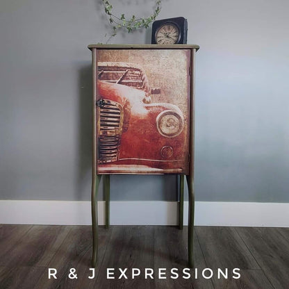Old Red Car - Mint Decoupage Paper