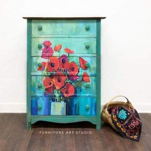 Poppies -Mint Decoupage Paper