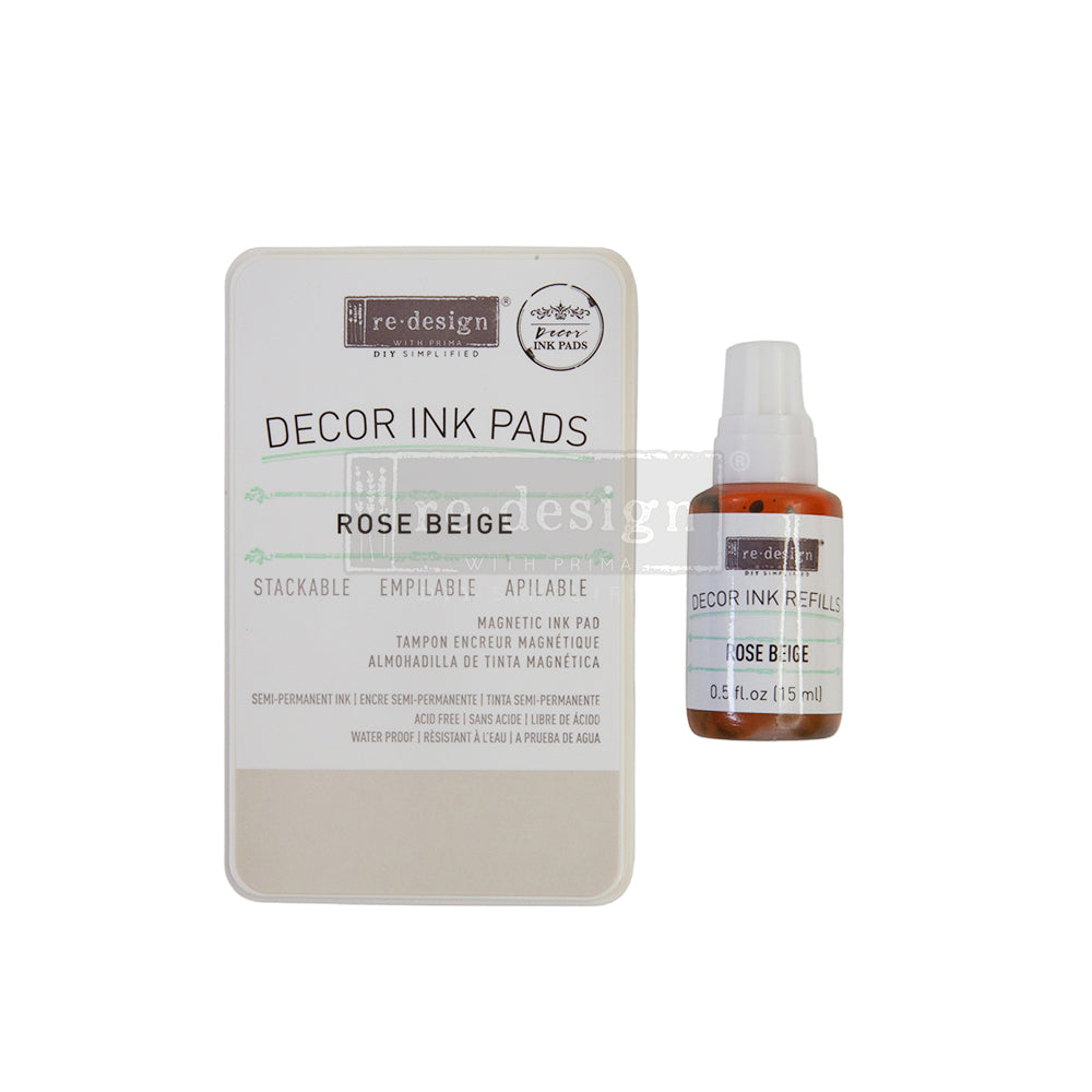 Redesign Decor Ink Pad - ROSE BEIGE – 1 Magnetic Case + Dry Ink Pad  + 10ml Ink Bottle