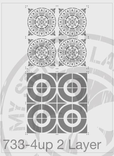 Mandala Tile - MSL 733 Stencil XLarge 4 up 2 (layering) Stencils – 285mm cutout (