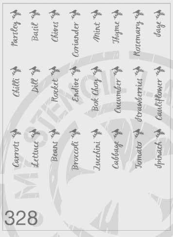 Herb & Vegetable Labels With Bird On A Branch - MSL 328 Stencil XLarge (sheet size 300 x 300mm)