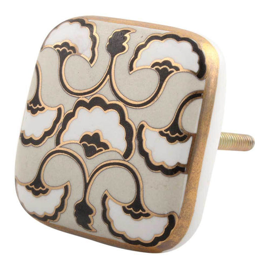 Black Sea Shell Square Ceramic Cabinet Knob Handles and Knobs