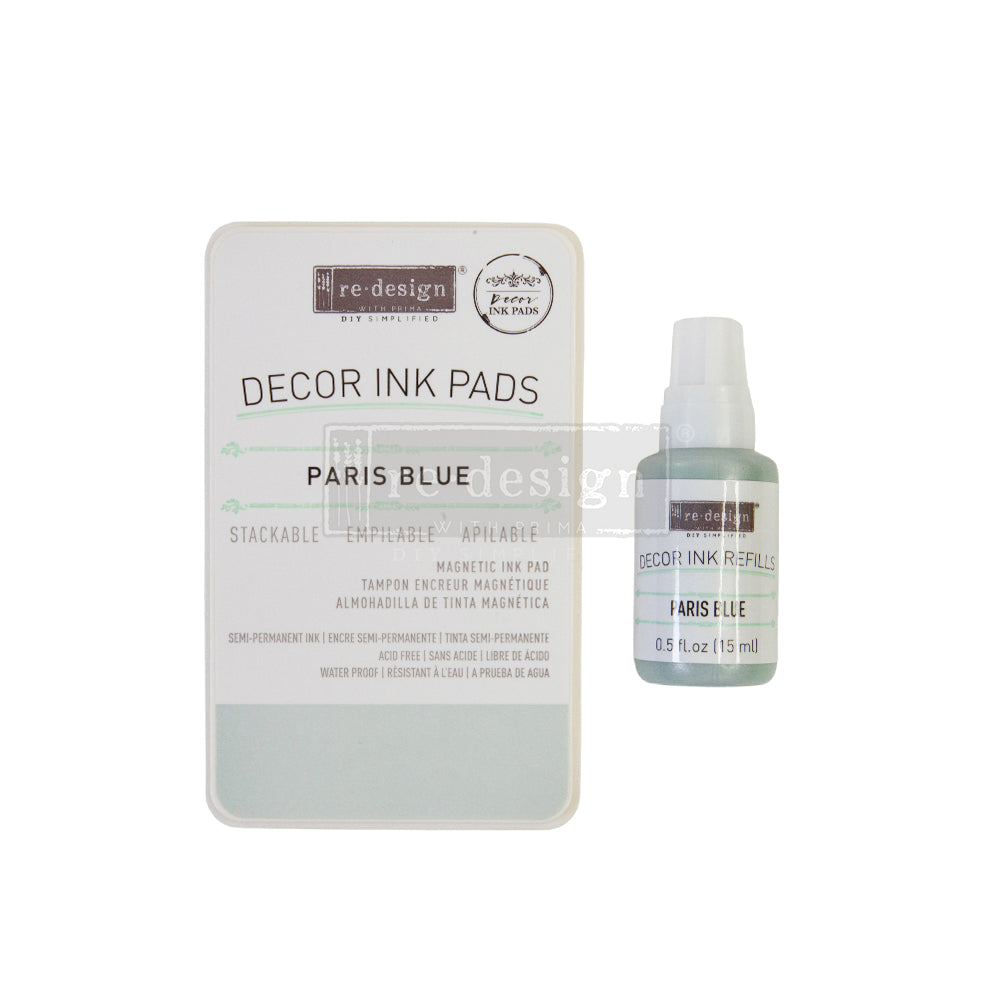 Redesign Decor Ink Pad - PARIS BLUE – 1 Magnetic Case + Dry Ink Pad  + 10ml Ink Bottle