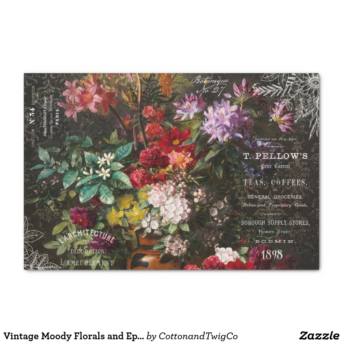 Zazzle - Vintage Moody Florals and Ephemera Decoupage Tissue Paper