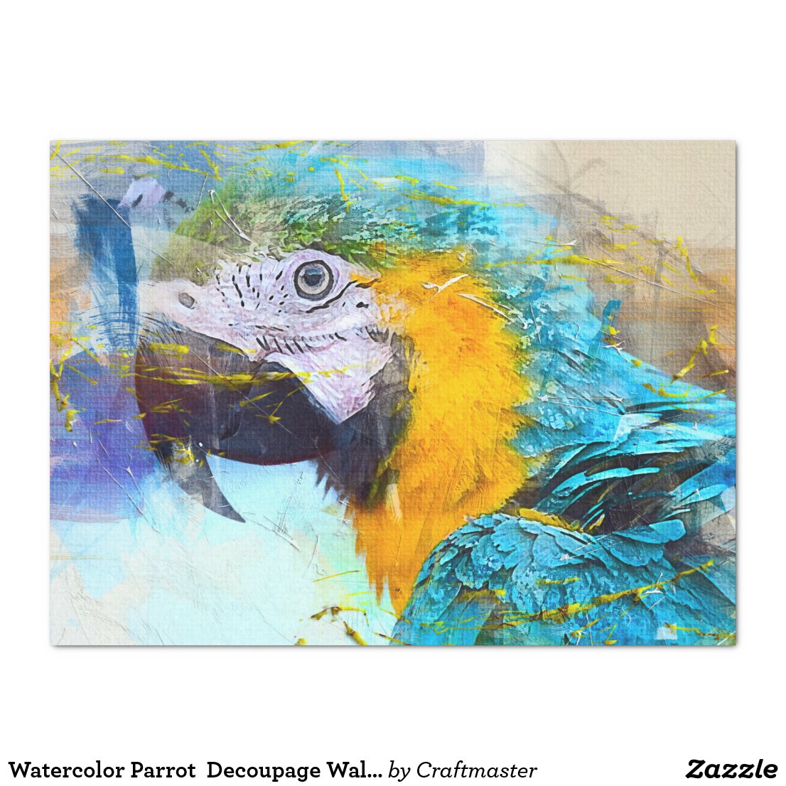 Watercolor Parrot  Decoupage Wall Art Tissue Paper